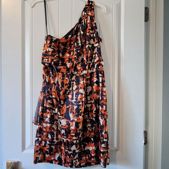 Banana Republic one shoulder dress fall cocktail abstract print size 8 - Picture 5 of 9